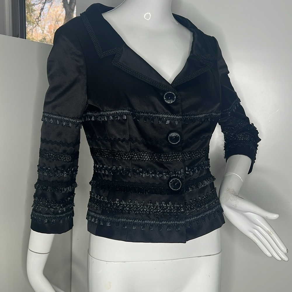 Moschino Sz 10 Silk Cotton and Raffia Snap Front 3/4 Sleeve Blazer